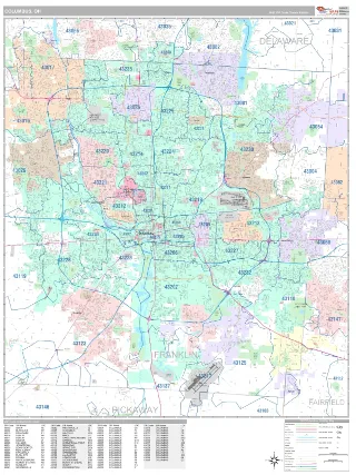Columbus, OH Classic style ZIP Code wall map