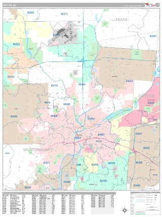 Dayton, OH Classic style ZIP Code wall map