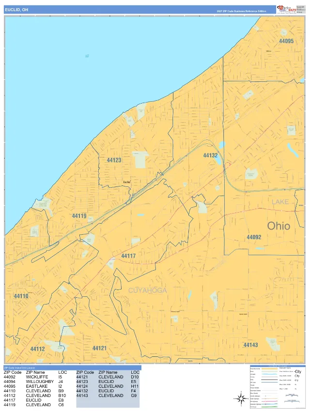 Euclid, OH ZIP Code Wall Map, Business Reference style