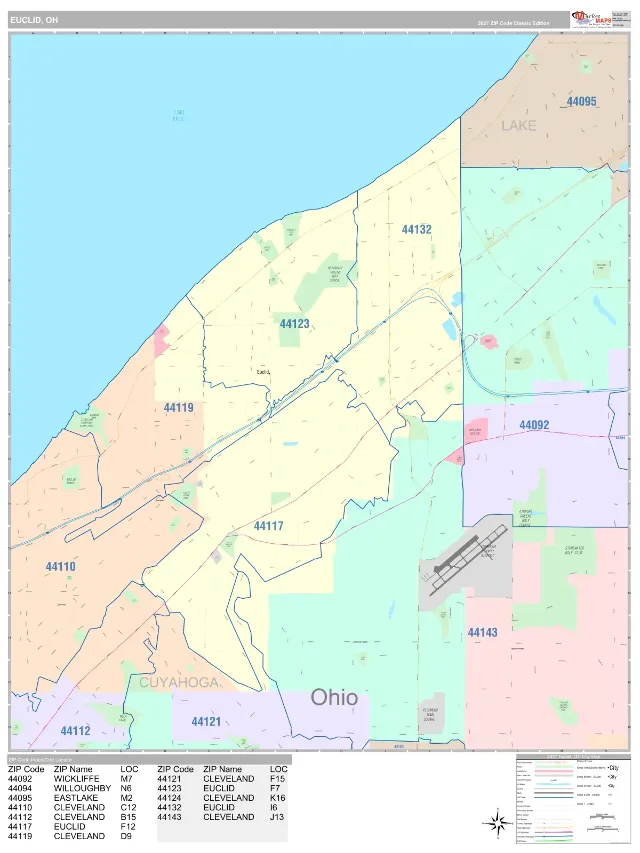 Euclid, OH ZIP Code Wall Map, Classic style