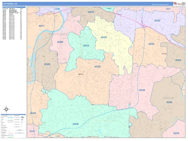 Kettering, OH ZIP Code Wall Map, ColorCast style