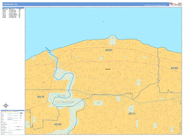 Lakewood, OH ZIP Code Wall Map, Business Reference style