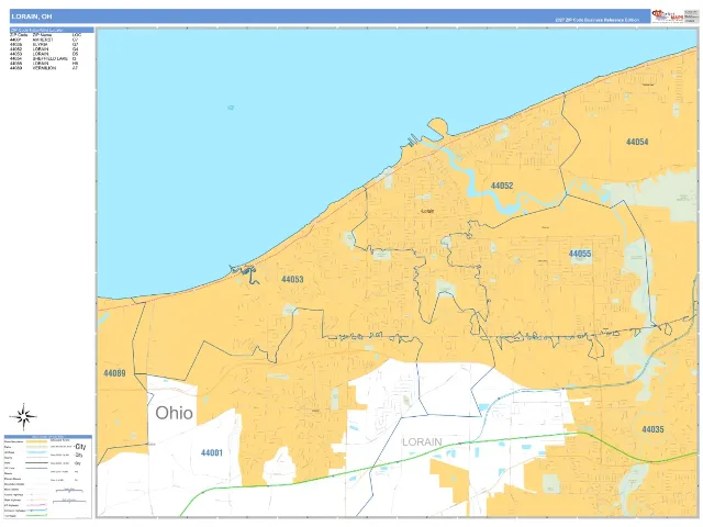 Lorain, OH ZIP Code Wall Map, Business Reference style