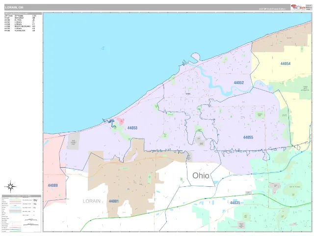 Lorain, OH ZIP Code Wall Map, Classic style