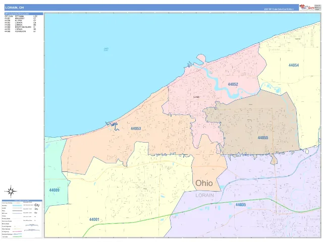 Lorain, OH ZIP Code Wall Map, ColorCast style
