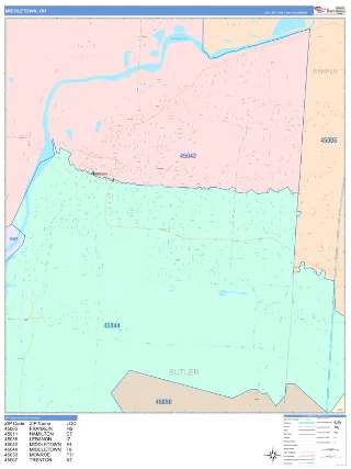 Middletown, OH ColorCast style ZIP Code wall map