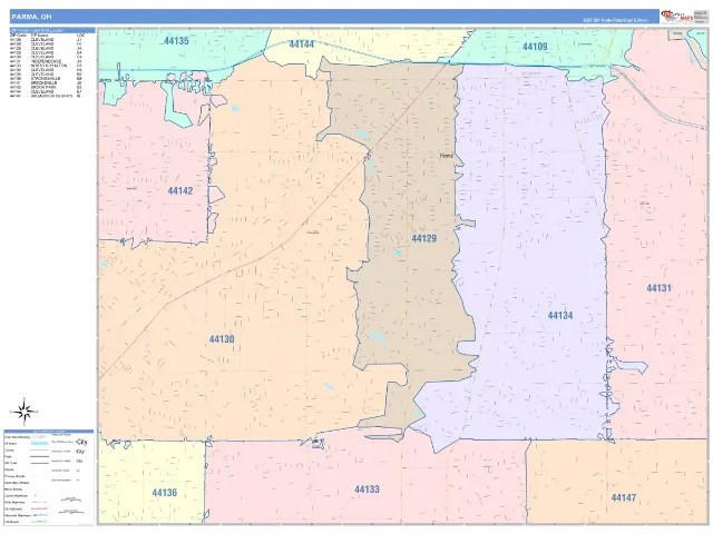Parma, OH ZIP Code Wall Map, ColorCast style