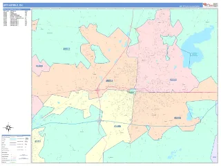 Springfield, OH ColorCast style ZIP Code wall map