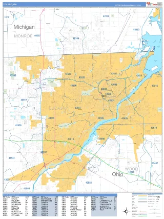 Toledo, OH Business Reference style ZIP Code wall map