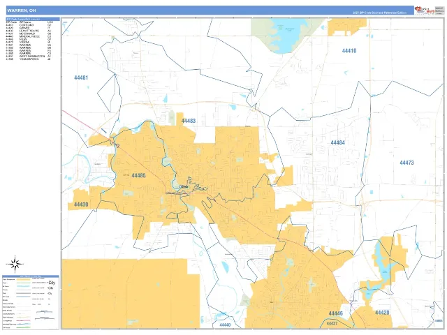 Warren, OH ZIP Code Wall Map, Business Reference style