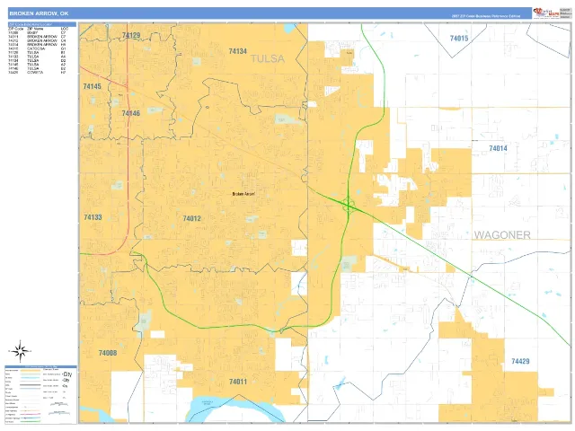 Broken Arrow, OK ZIP Code Wall Map, Business Reference style