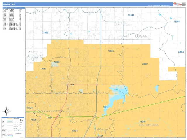 Edmond, OK ZIP Code Wall Map, Business Reference style