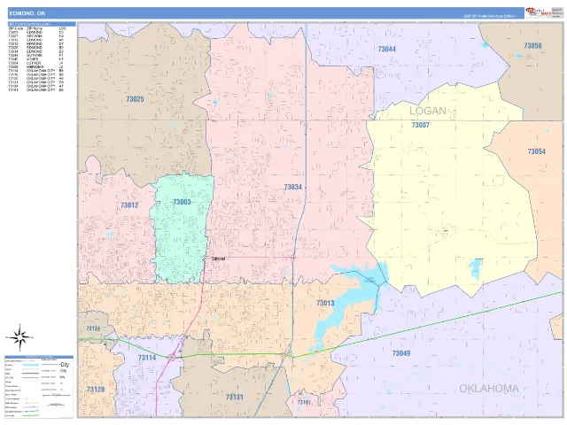 Edmond, OK ZIP Code Wall Map, ColorCast style