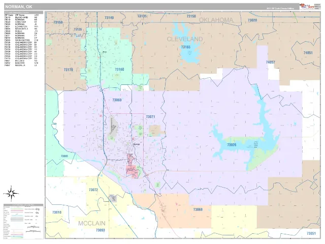 Norman, OK ZIP Code Wall Map, Classic style