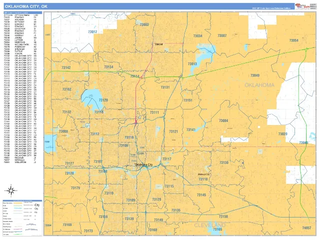 Oklahoma City, OK ZIP Code Wall Map, Business Reference style