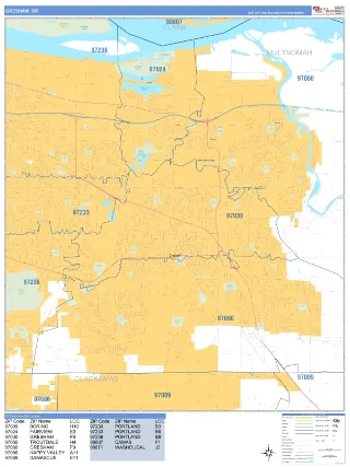 Gresham, OR Business Reference style ZIP Code wall map
