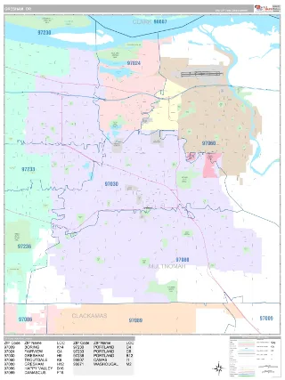 Gresham, OR Classic style ZIP Code wall map
