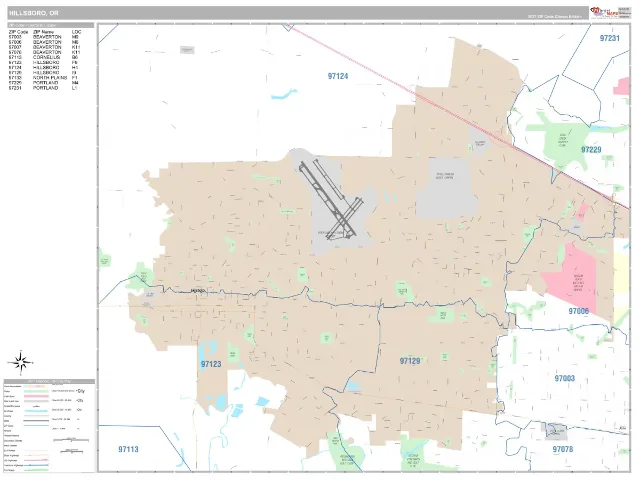 Hillsboro, OR ZIP Code Wall Map, Classic style