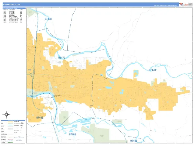 Springfield, OR ZIP Code Wall Map, Business Reference style