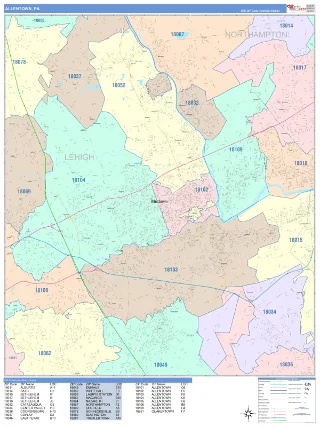 Allentown, PA ColorCast style ZIP Code wall map