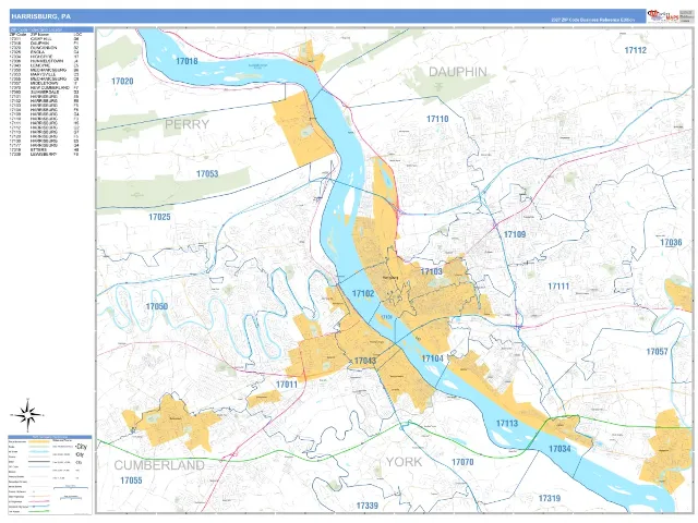 Harrisburg, PA ZIP Code Wall Map, Business Reference style