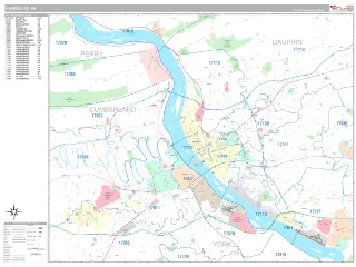 Harrisburg, PA Classic style ZIP Code wall map