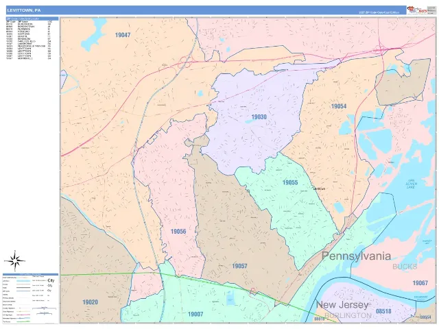 Levittown, PA ZIP Code Wall Map, ColorCast style