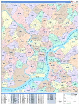 Philadelphia, PA ColorCast style ZIP Code wall map