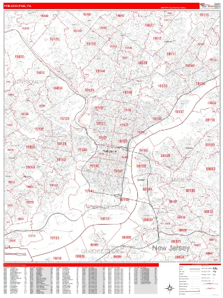 Philadelphia, PA RedLine style ZIP Code wall map