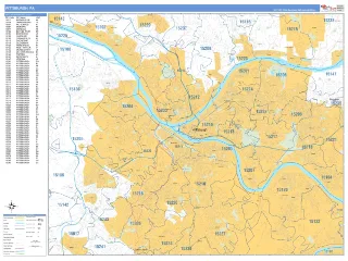 Pittsburgh, PA Business Reference style ZIP Code wall map