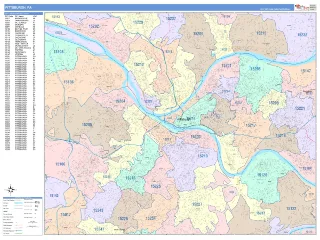 Pittsburgh, PA ColorCast style ZIP Code wall map
