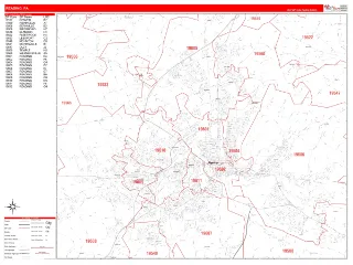 Reading, PA RedLine style ZIP Code wall map