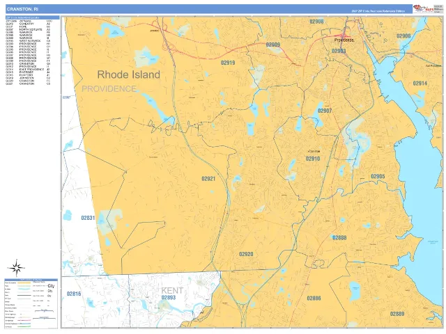 Cranston, RI ZIP Code Wall Map, Business Reference style