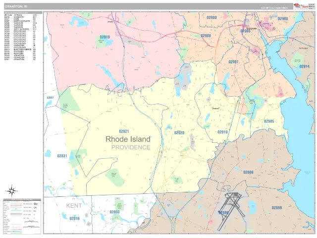 Cranston, RI ZIP Code Wall Map, Classic style