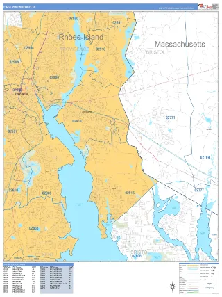 East Providence, RI Business Reference style ZIP Code wall map