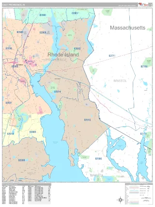 East Providence, RI Classic style ZIP Code wall map