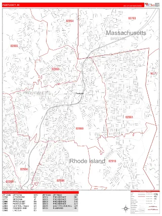 Pawtucket, RI RedLine style ZIP Code wall map