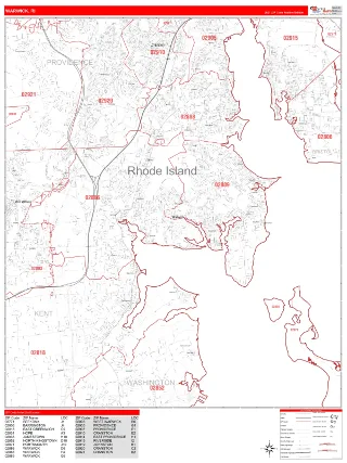 Warwick, RI RedLine style ZIP Code wall map