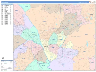 Columbia, SC ColorCast style ZIP Code wall map