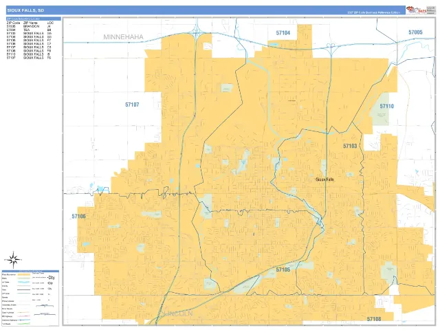 Sioux Falls, SD ZIP Code Wall Map, Business Reference style