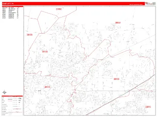 Bartlett, TN RedLine style ZIP Code wall map