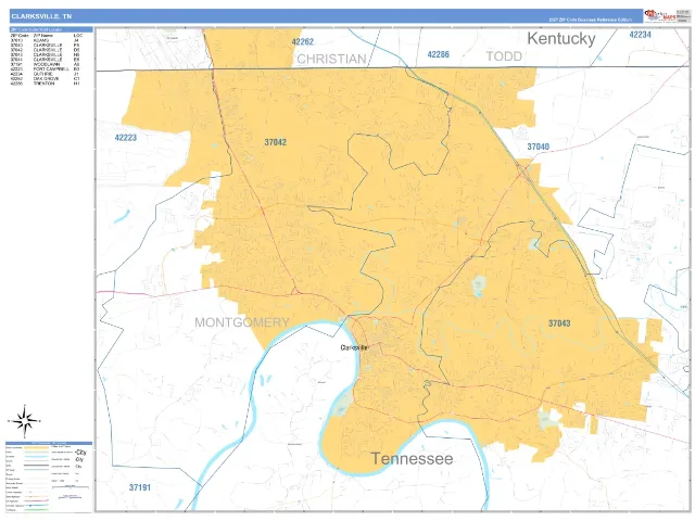 Clarksville, TN ZIP Code Wall Map, Business Reference style