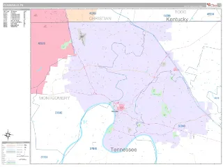 Clarksville, TN Classic style ZIP Code wall map