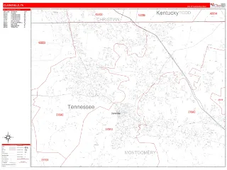 Clarksville, TN RedLine style ZIP Code wall map