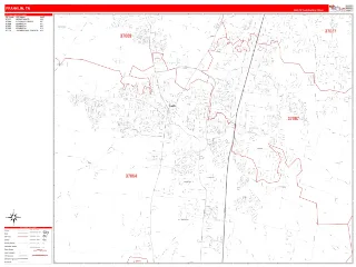 Franklin, TN RedLine style ZIP Code wall map