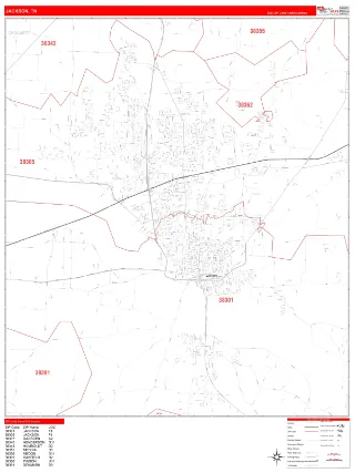 Jackson, TN RedLine style ZIP Code wall map
