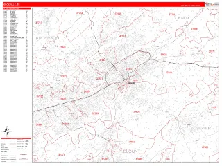 Knoxville, TN RedLine style ZIP Code wall map