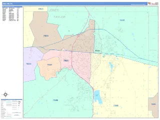 Abilene, TX ColorCast style ZIP Code wall map
