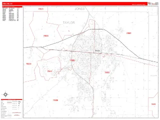 Abilene, TX RedLine style ZIP Code wall map