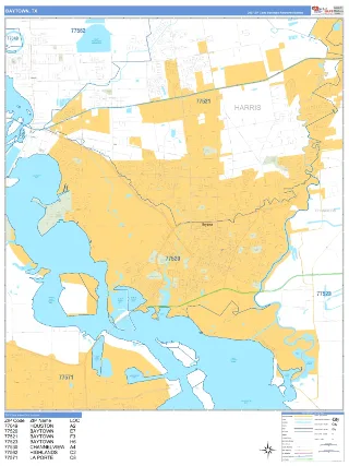 Baytown, TX Business Reference style ZIP Code wall map